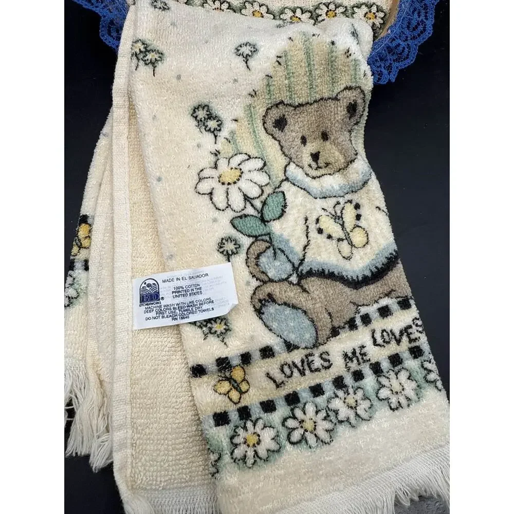 Boyds Bears Loves Me Not Wall Hanging Hand Towel Teddy Daisy Butterfly vintage